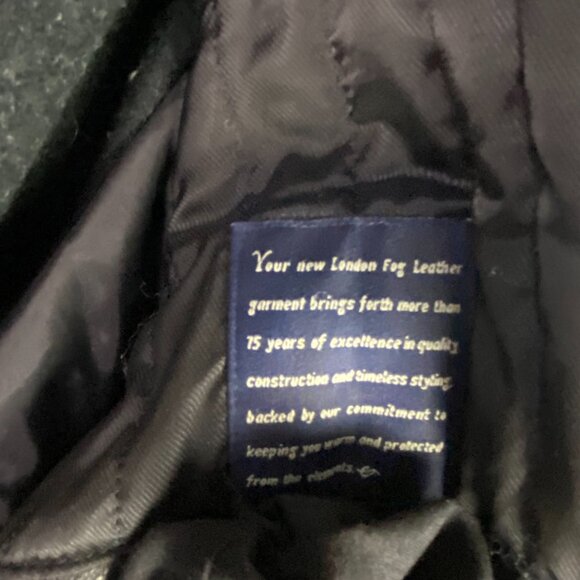 London Fog Leather Jacket Men's Large Black Button Front Zip In Liner Lined - Picture 10 of 16